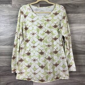 Pure‎ Jill Womens Casual Top Multicolor Geometric Long Sleeve Scoop Neck L Shirt